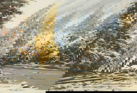 Yun Xi Landscape Original Oil On Canvas "Snow Stream": Title: Snow Stream Medium: Oil on canvas Size: 15.5 x 23 inches Frame: Framing options available! Condition: The painting appears to be in excellent condition. Note: This painting is unstretched,shipp