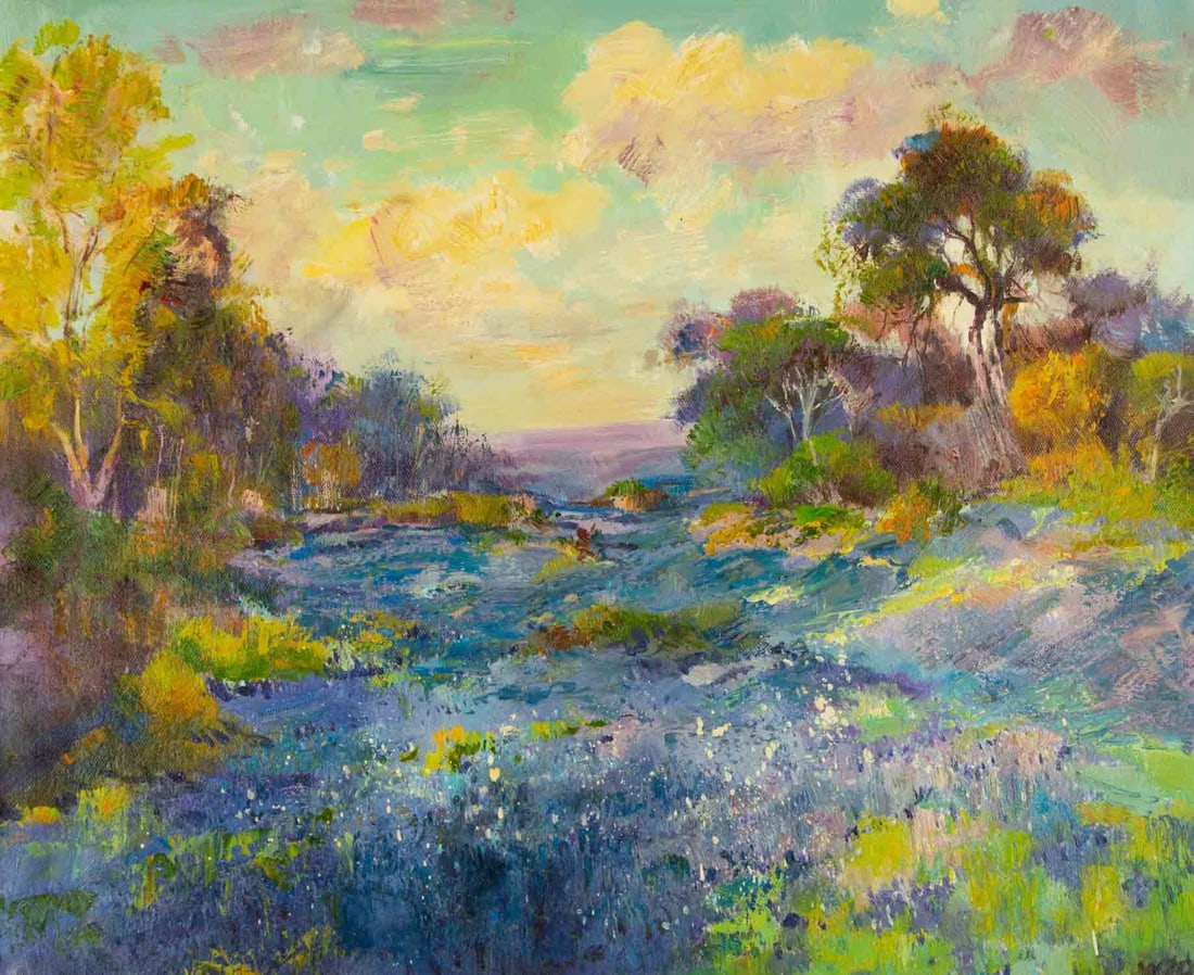 Zhongren Wang Landscape Original Oil On Canvas "Colorful Fields" (1 of 10)