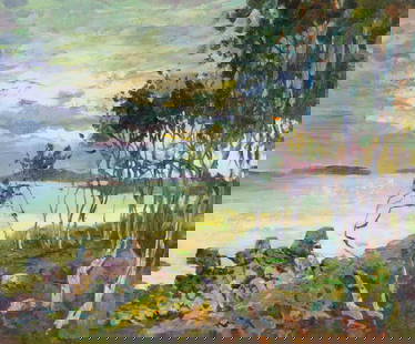 Zhongren Wang Landscape Original Oil On Canvas "Birch Forest": Title: Birch Forest Medium: Oil on canvas Size: 19 x 23 inches Frame: Framing options available! Condition: The painting appears to be in excellent condition. Note: This painting is unstretched,shippe