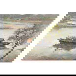 Pingchang Zhang Impressionist Original Oil On Canvas "Untitled": Title: Sketching Landscape Medium: Oil on canvas Size: 19.5 x 23.5 inches Frame: Framing options available! Condition: The painting appears to be in excellent condition. Year: 2000 Circa Artist: Shanl