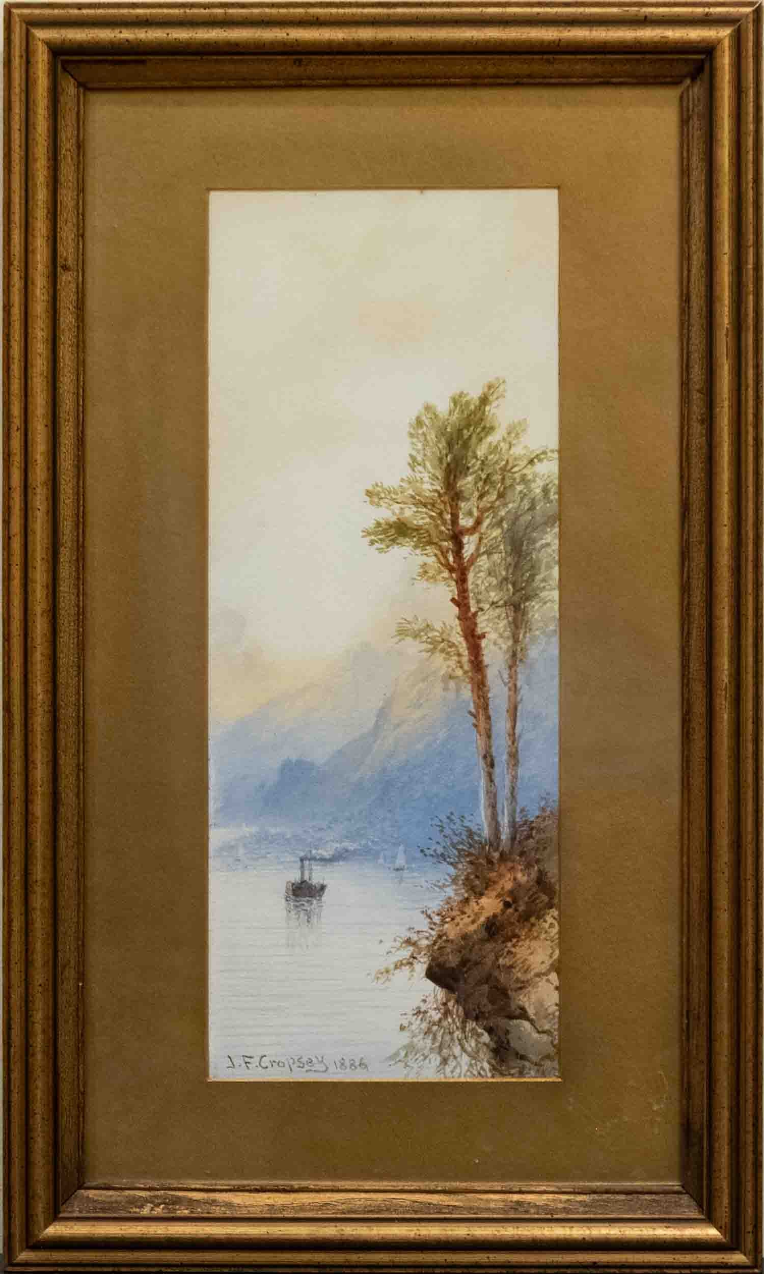 Jasper Francis Cropsey (1823 - 1900) New York Artist Watercolor On Paper: Subject: Hudson River Scene Medium: Watercolor On Paper Size: 14.5 x 6 inches Frame: 20.5 x 12 inches Condition: Great overall for its age. Signature: Signed lower left Jasper Francis Cropsey (1823 -