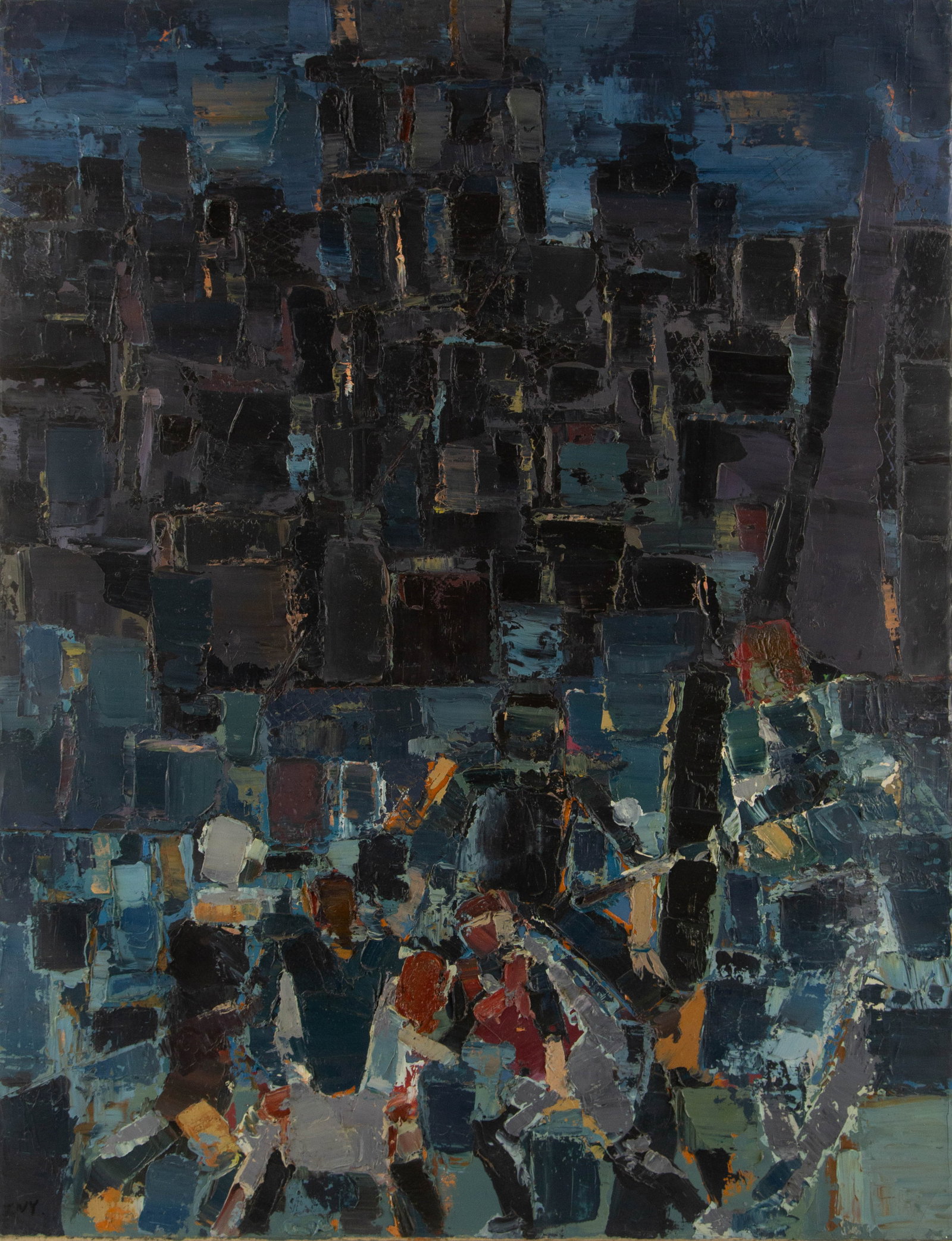 Naiyu Jiang Cubism Original Oil On Canvas "Nightlife": Title: Nightlife Medium: Oil on canvas Size: 35.5 x 27.5 inches Frame: Framing options available! Condition: The painting appears to be in excellent condition. Year: 2000 Circa Artist: Naiyu Jiang Sig