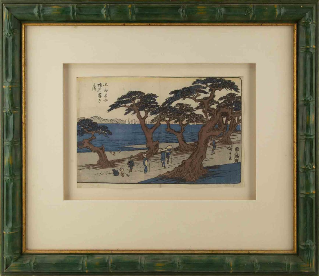 Utagawa Hiroshige ( Japanese, 1797 - 1858 ) "Maiko Beach in Harima Province" Woodblock Print Ukiyo e (1 of 12)
