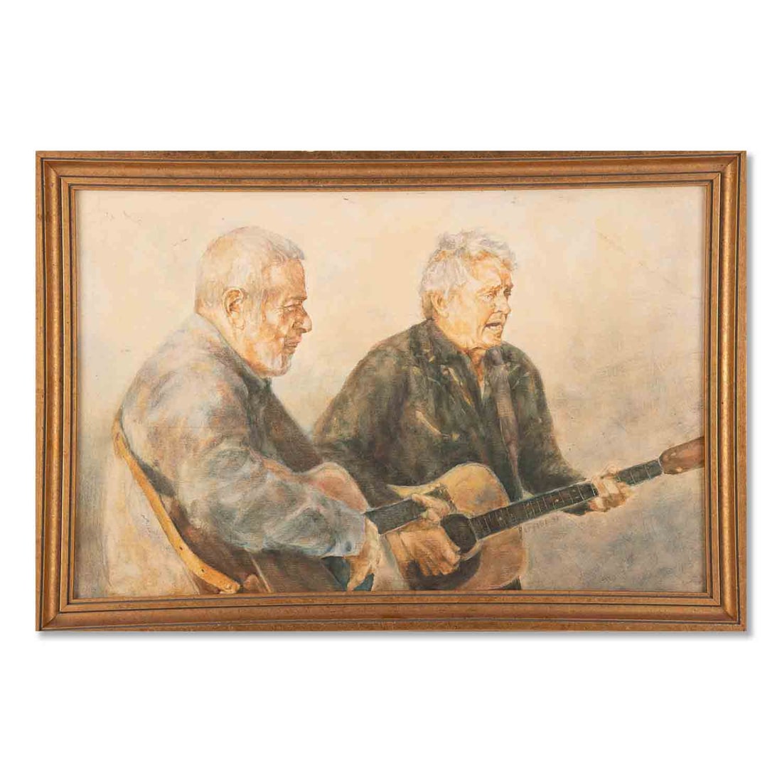 Early 20th Century Original Oil "Two Guitarists" Signed: Title: Two Guitarists Medium: Oil on board Style: Impressionist Size: 11" x 17" Frame Size: 12 1/2" x 18 1/2" Age: 1931 Dated Condition: Good overall condition for its age, Signature: lower right/uncl
