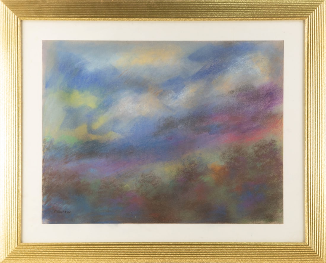Richard Mayhew ( American, 1924 - 2024 ) Abstract Pastel: Medium: Pastel Style: Abstract Painting Size: 17.75 x 23.5 inches Frame Size: 25.75 x 31.75 inches Condition: This artwork is in good overall condition for its age. Signature: Hand-signed Artist: Rich