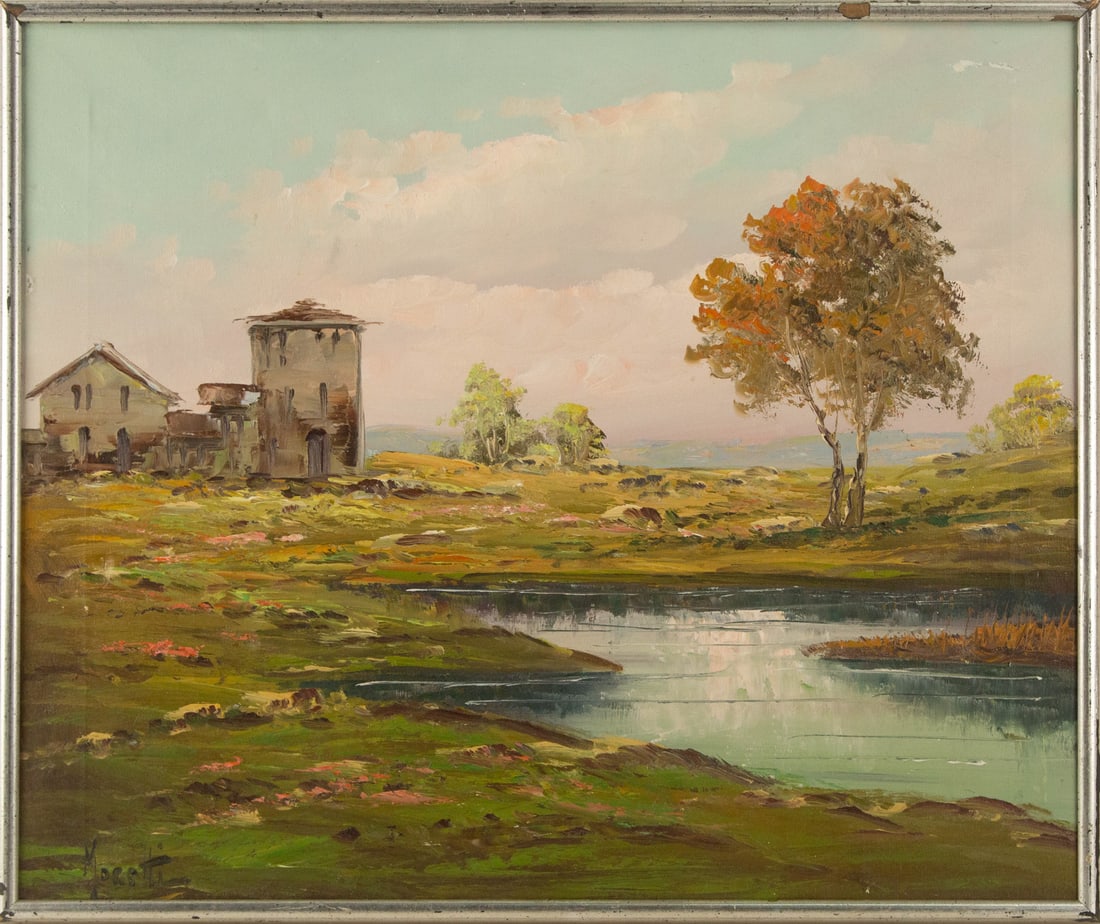 Moretti Landscape Oil On Canvas "Lakeside House" (1 of 13)