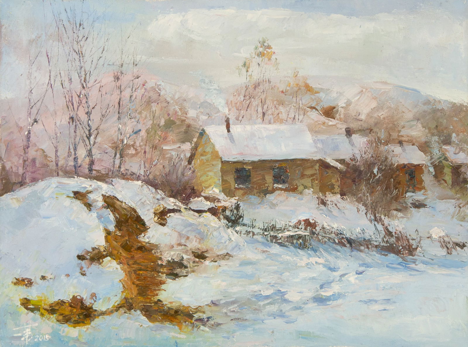Jiwei Chen Landscape Original Oil On Canvas "Snow Village" (1 of 11)