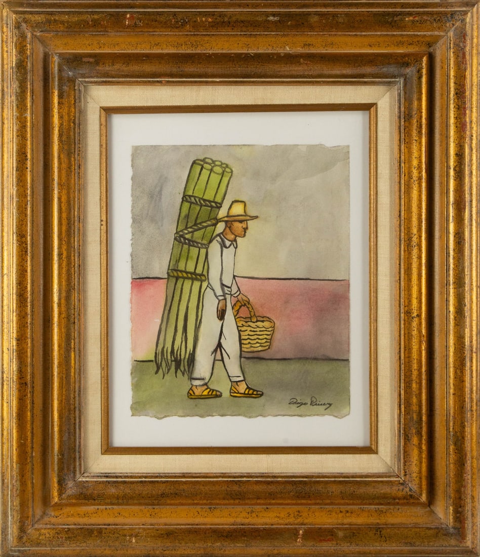 Diego Rivera ( Mexican, 1886 - 1957 ) "" Watercolor Portrait: Title: Medium: Watercolor Painting Size: 11 x 9 inches Frame Size: 22.5 x 19.5 inches Condition: This artwork is in good condition for its age. Signature: Signed Artist: Diego Rivera ( Mexican, 1886 -