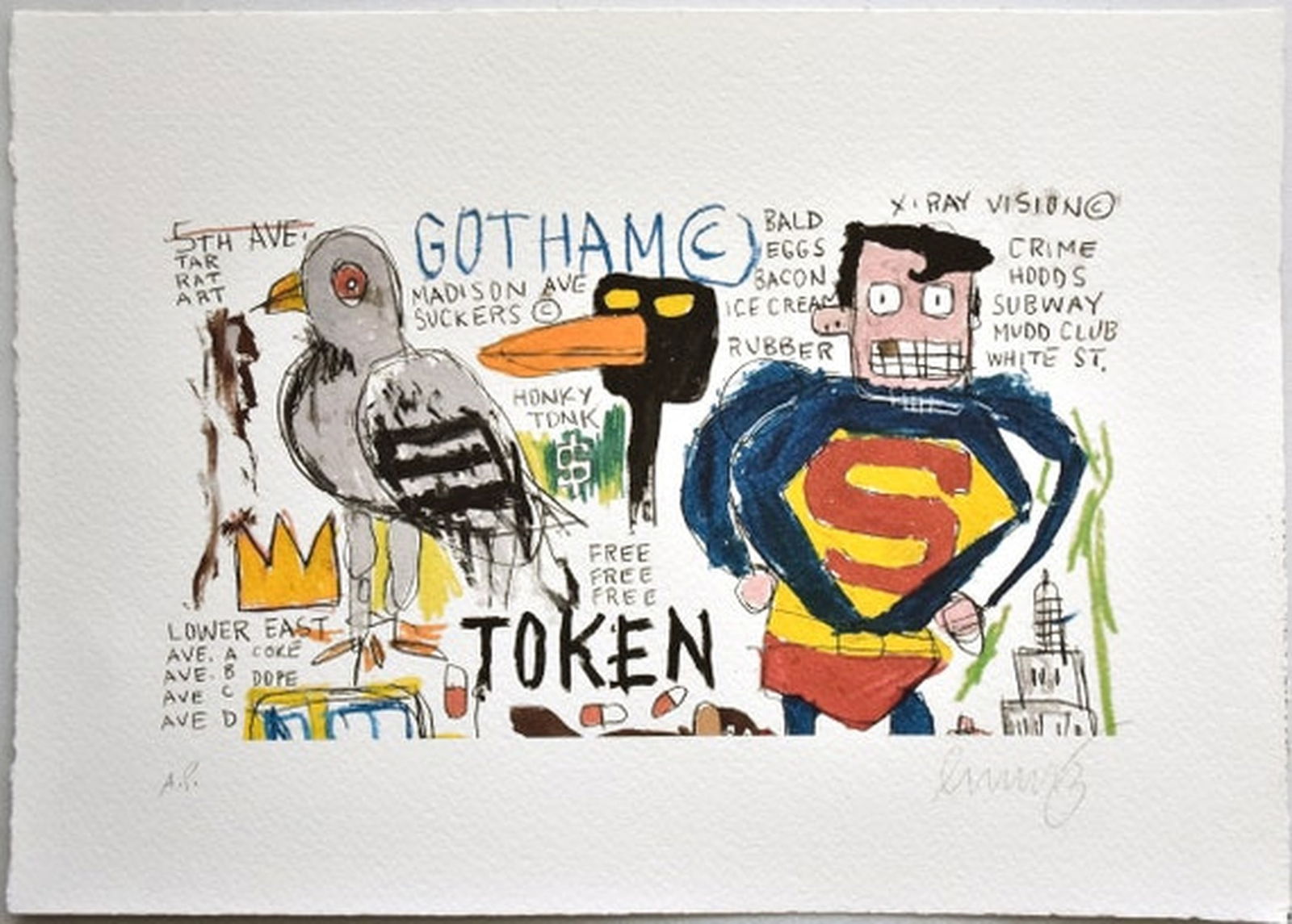 Jean-Michel Basquiat ( American, 1960 - 1988 ) Neo-Expressionism Lithograph: Medium: Lithograph Style: Neo-Expressionism Painting Size: 8 x 12 inches Frame Size: x inches Condition: This artwork is in great condition for its age. Signature: Signed Artist: Jean-Michel Basquiat