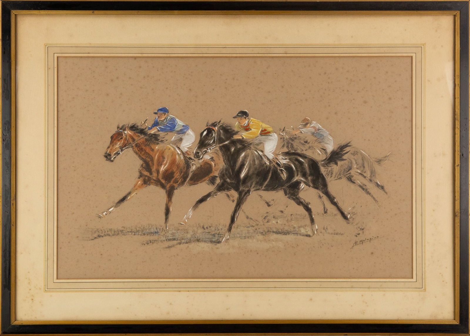 Louis Ferdinand Malespina ( French, 1874-1940 ) Contemporary Art Mixed Media: Medium: Mixed Media Style: Contemporary Art Painting Size: 15 x 24 inches Frame Size: 22.5 x 31.5 inches Condition: This artwork is in good overall condition for its age. Signature: Signed Artist: Lou