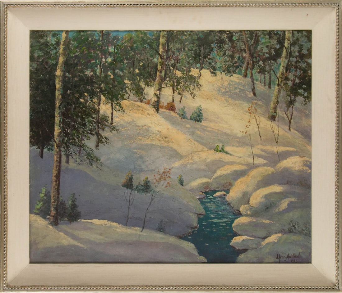 J. Henry Hallberg (American) Landscape Oil On Canvas: Medium: Oil On Canvas Style: Landscape Painting Size: 25 x 30 inches Frame Size: 29.75 x 35 inches Condition: This artwork is in good overall condition for its age. Signature: Hand-signed Artist: J. H