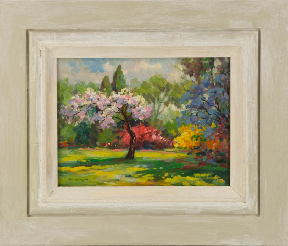 Robert Vonnoh ( American, 1858-1933 ) Landscape Oil On Canvas: Medium: Oil On Canvas Style: Landscape Painting Size: 9 x 12 inches Frame Size: 16 x 19.5 inches Condition: This artwork is in good overall condition for its age. Signature: Hand-signed Artist: Robert