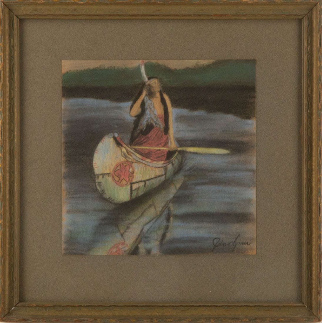 John Ford Clymer ( American, 1907 - 1989 ) Portrait Pastel: Medium: Pastel Style: Portrait Painting Size: 8 x 8 inches Frame Size: 13.25 x 13.25 inches Condition: This artwork is in good overall condition for its age. Signature: Hand-signed Artist: John Ford C