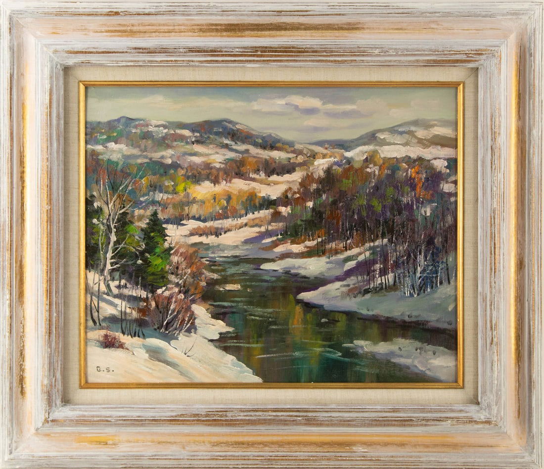 George Gardner Symons Landscape Oil On Canvas Board: Medium: Oil On Canvas Board Style: Landscape Painting Size: 15.5 x 19.5 inches Frame Size: 24.25 x 28.5 inches Condition: This artwork is in good overall condition for its age. Signature: Hand-signed