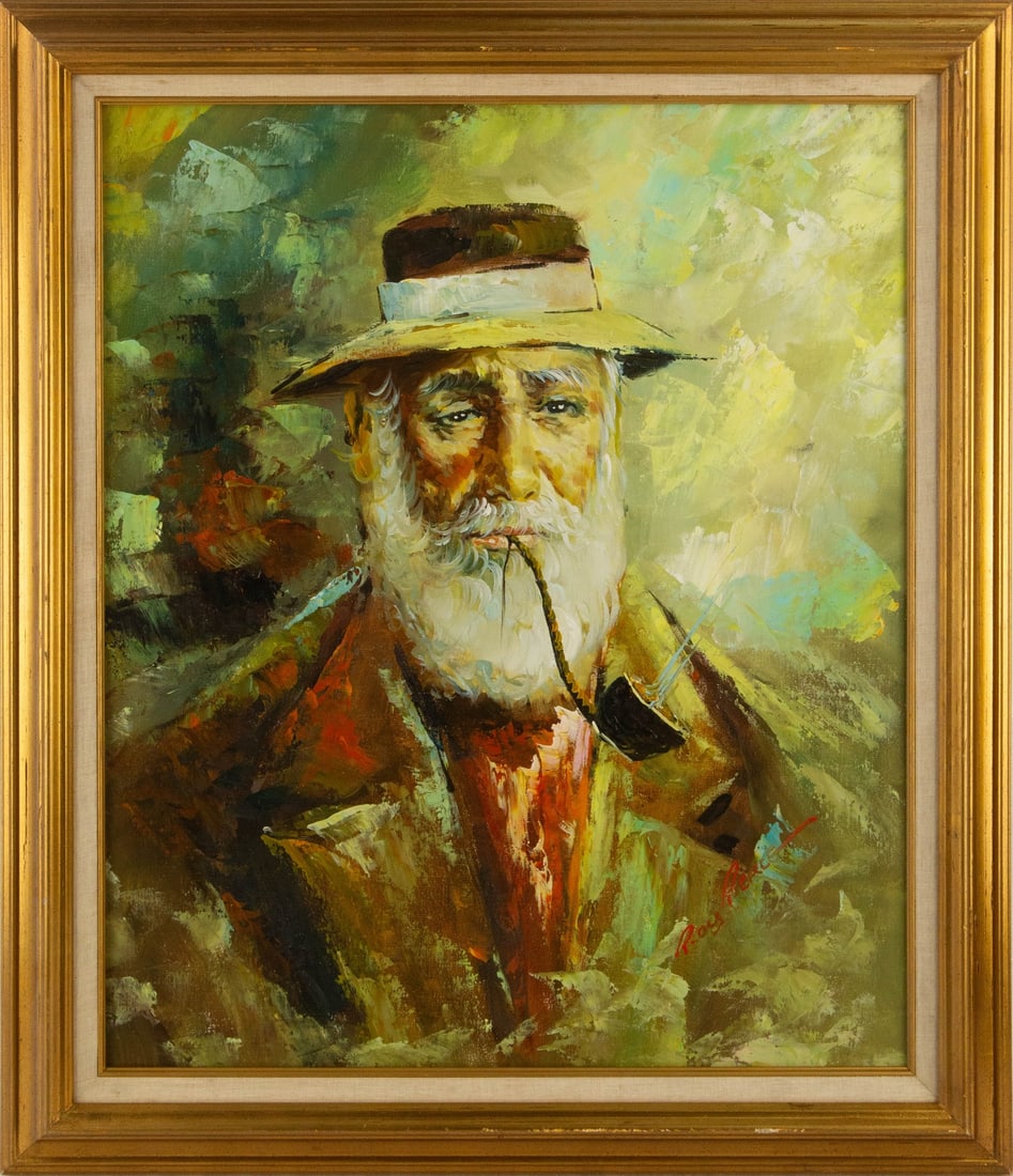 Roy Pierce ( 20th Century ) Portrait Oil On Canvas "Man With Pipe" (1 of 9)