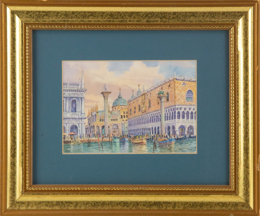 Landscape Print "Venise_ Palais des Doges": Title: Venise_ Palais des Doges Medium: Print Painting Size: 4.5" x 6.5" Frame Size: 10.5" x 12.5" Condition: This artwork is in good overall condition for its age. Signature: Unsigned Artist: Giovann