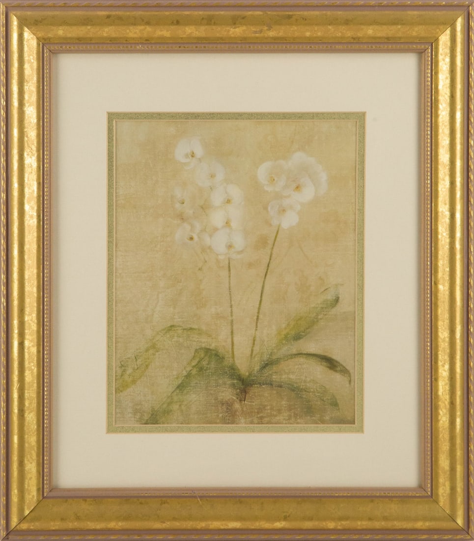 Cheri Blum ( American, 1969-2003 ) Floral Print "Orchid Cool": Title: Orchid Cool Medium: Print Painting Size: 9.5" x 7.5" Frame Size: 16.75" x 14.75" Condition: This artwork is in good overall condition for its age. Signature: Unsigned Artist: Cheri Blum ( Ameri