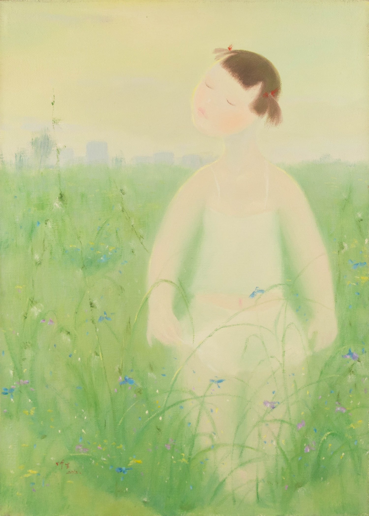 Qingsheng Meng Portrait Original Oil On Canvas "Fairyland IV": Title: Fairyland IV Medium: Oil on canvas Size: 27.5 x 19.75 inches Frame: Framing options available! Condition: The painting appears to be in excellent condition. Note: This painting is unstretched,