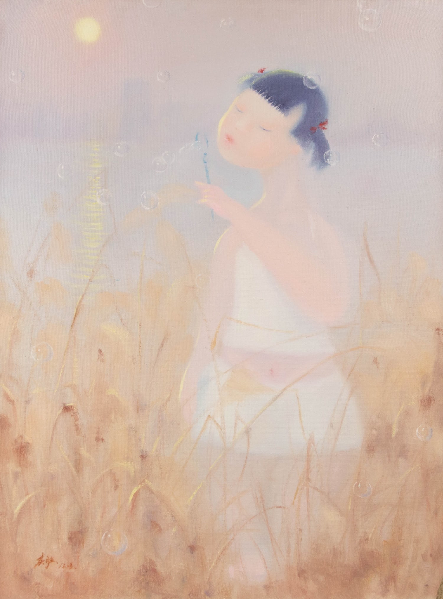 Qingsheng Meng Portrait Original Oil On Canvas "Fairyland VII": Title: Fairyland VII Medium: Oil on canvas Size: 31.5 x 23.75 inches Frame: Framing options available! Condition: The painting appears to be in excellent condition. Note: This painting is unstretched,