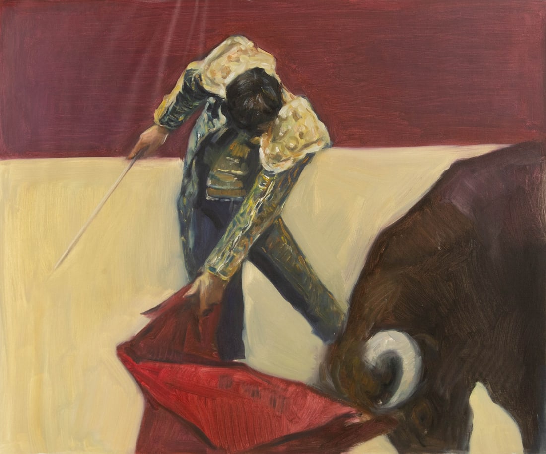 Dongxing Huang Portrait Original Oil On Canvas "Bullfight": Title: Bullfight Medium: Oil on canvas Size: 23 x 28 inches Frame: Framing options available! Condition: The painting appears to be in excellent condition. Note: This painting is unstretched, shipped