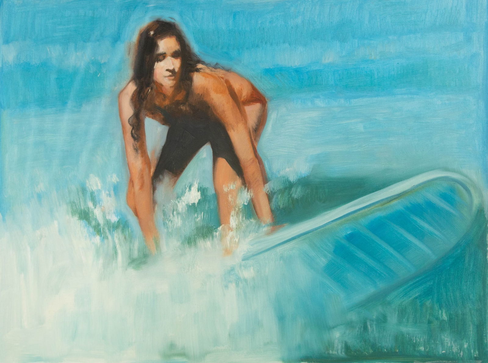 Dongxing Huang Sporty Original Oil On Canvas "Surfing": Title: Surfing Medium: Oil on canvas Size: 20.25 x 27.75 inches Frame: Framing options available! Condition: The painting appears to be in excellent condition. Note: This painting is unstretched, ship