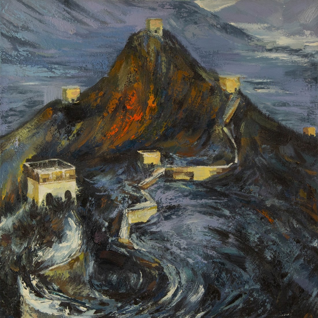 Lin Xu Landscape Original Oil On Canvas "The Great Wall": Title: The Great Wall Medium: Oil on canvas Size: 19.5 x 19.5 inches Frame: Framing options available! Condition: The painting appears to be in excellent condition. Note: This painting is unstretched,