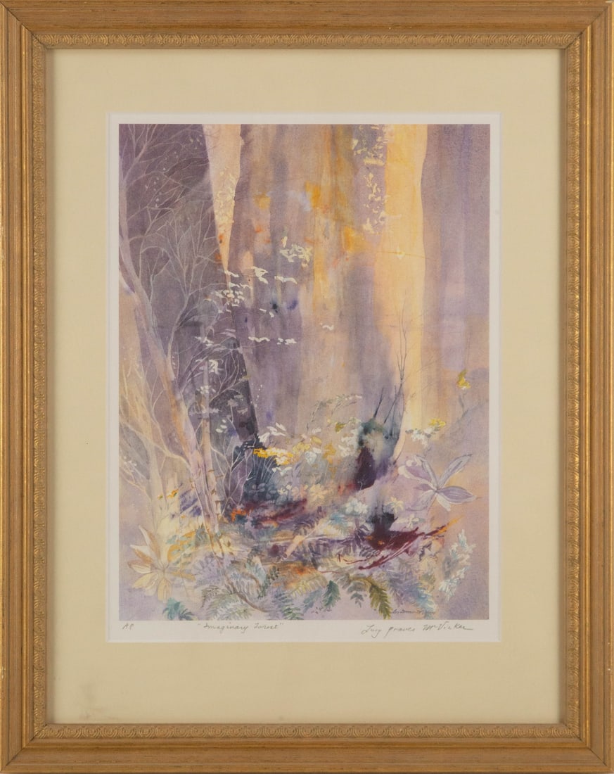 Lucy Graves McVicker (American) Landscape Artist Proof Limited Edition Print "Imaginary Forest": Title: Imaginary Forest Medium: Artist Proof Limited Edition Print Painting Size: 12.5" x 9.5" Frame Size: 18" x 14.75" Condition: This artwork is in good overall condition for its age. Signature: Sig