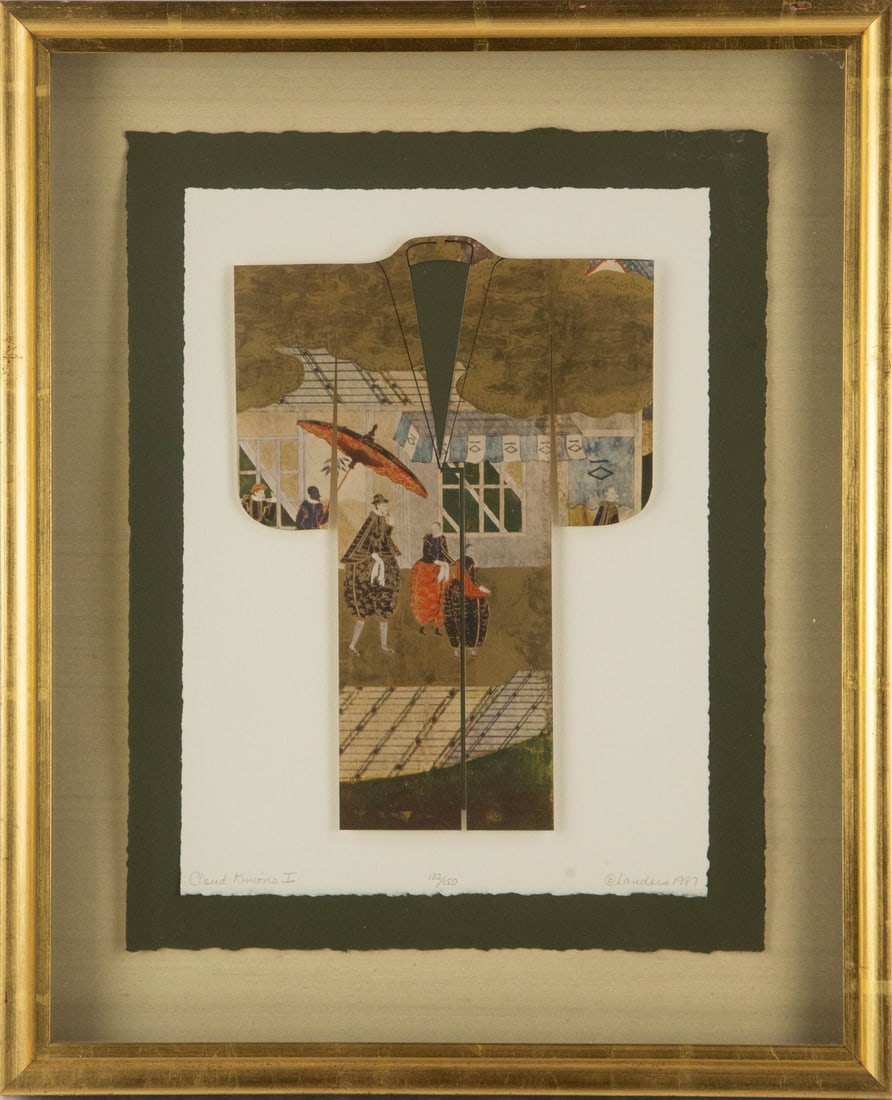 Attributed to Richard Landis (American, born 1931) Contemporary Art 132/150 Limited Edition: Title: Cloud Kimono I Medium: 132/150 Limited Edition Reproduction Painting Size: 15" x 11.5" Frame Size: 20" x 16.5" Condition: This artwork is in good overall condition for its age. Signature: Hand-