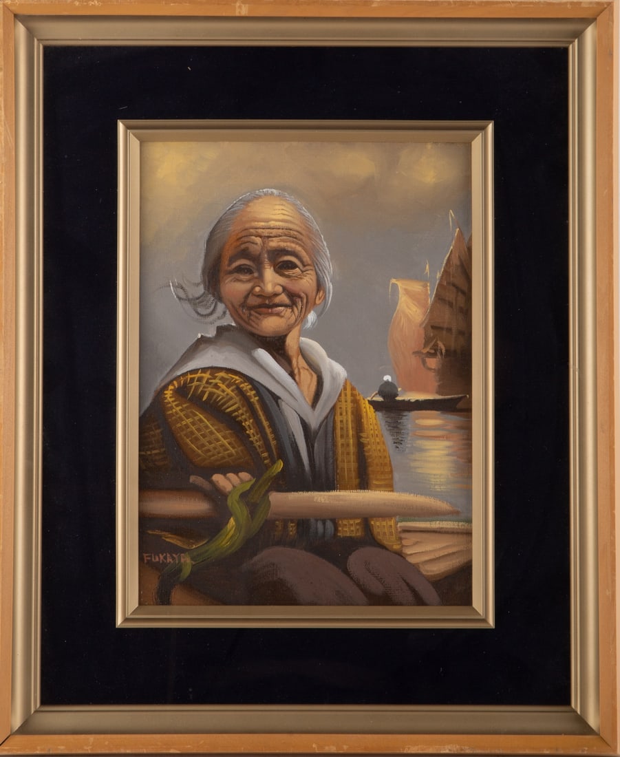 Portrait Oil On Canvas "Old Couples": Title: Old Couples Medium: Oil On Canvas Painting Size: 12.5" x 9.5" Frame Size: 21" x 17.25" Condition: This artwork is in great condition. Signature: Signed Artist: Fukaya JZ22100160 Bidders need to