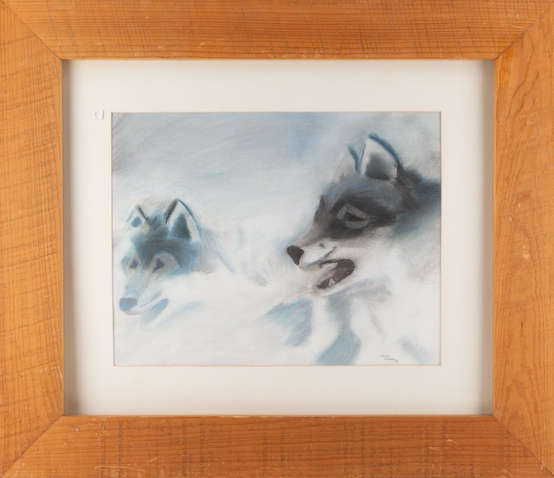 Jason Warren Animal Mixed Media "Wolves": Title: Wolves Medium: Mixed Media Painting Size: 13.5" x 17.25" Frame Size: 25.75" x 29.75" Condition: This artwork is in great condition. Signature: Signed Artist: Jason Warren JZ22110201 Bidders nee