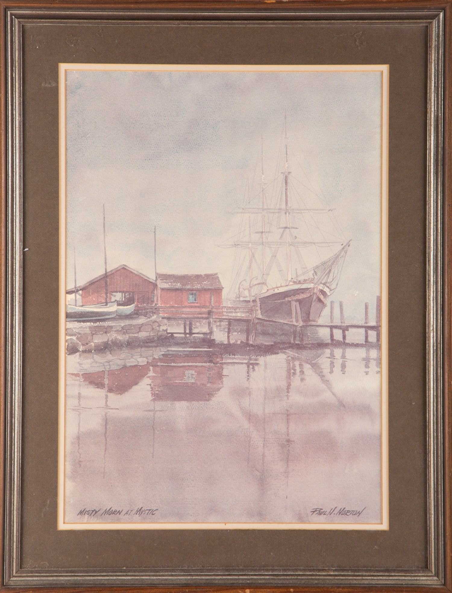 Paul N. Norton (1909-1984) Landscape Watercolor "Port With Red House": Title: Port With Red House Medium: Watercolor Painting Size: 18.5" x 13" Frame Size: 24" x 18.5" Condition: This artwork is in good overall condition for its age. Signature: Signed Artist: Paul N. Nor