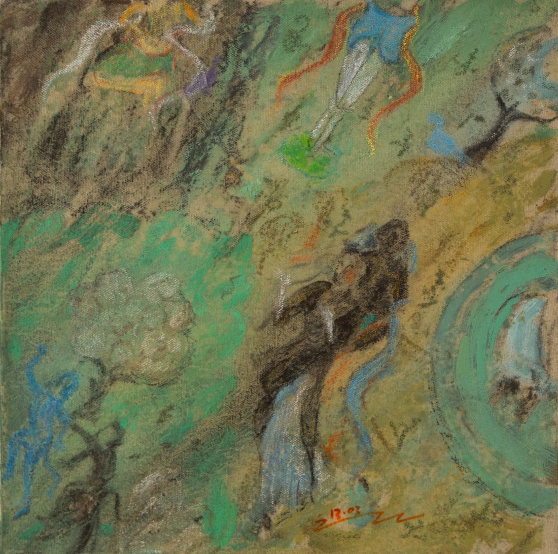 Wenwen Zhao Religious Original Oil On Canvas "Ancient Dunhuang 7": Title: Ancient Dunhuang 7 Medium: Oil on canvas Size: 15.75 x 15.75 inches Frame: Framing options available! Condition: The painting appears to be in excellent condition. Note: This painting is unstre
