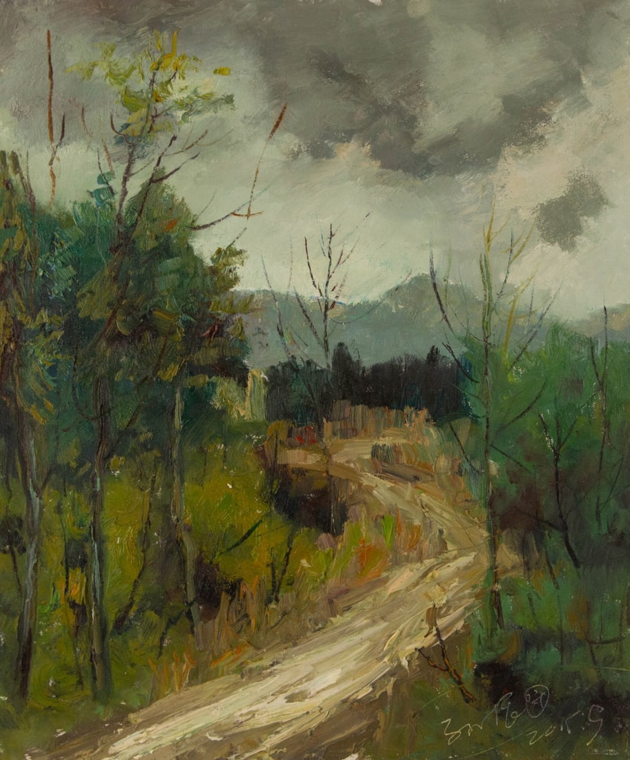 Zhentian Sun Landscape Original Oil On Canvas "Way Back Home": Title: Way Back Home Medium: Oil on canvas Size: 23.75 x 19.75 inches Frame: Framing options available! Condition: The painting appears to be in excellent condition. Note: This painting is unstretched