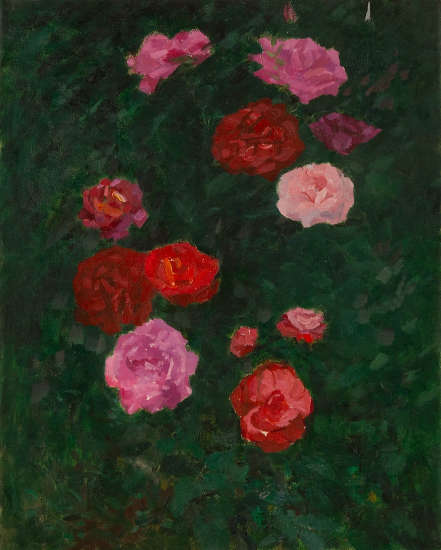 Lichun Sun Floral Original Oil On Canvas "Spring Roses": Title: Spring Roses Medium: Oil on canvas Size: 19.75 x 15.75 inches Frame: Framing options available! Condition: The painting appears to be in excellent condition. Note: This painting is unstretched,