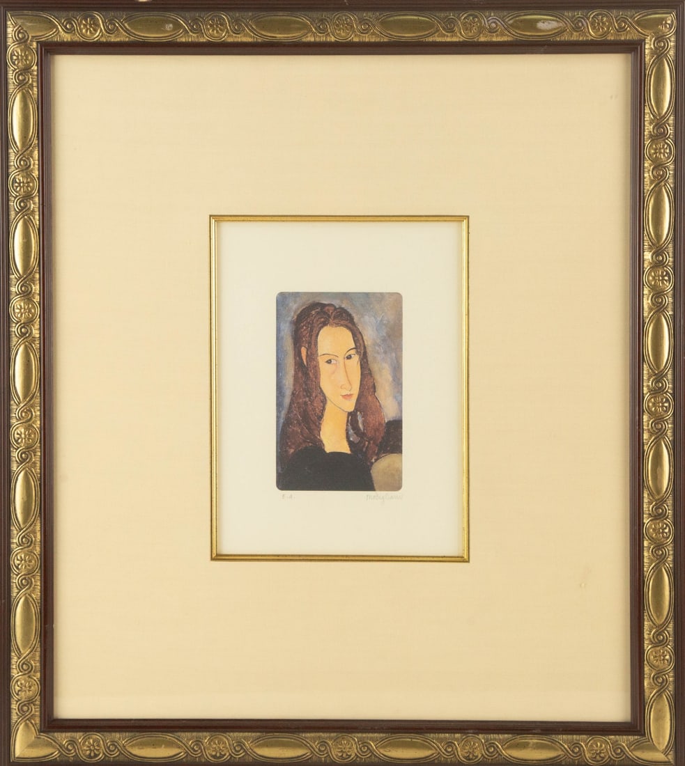 Amedeo Modigliani ( Italian, 1884 - 1920 ) Expressionism Limited Edition Etching: Medium: Limited Edition Etching Style: Expressionism Painting Size: 9.5 x 7 inches Frame Size: 22.25 x 19.75 inches Condition: This artwork is in great condition for its age. Signature: Signed Artist: