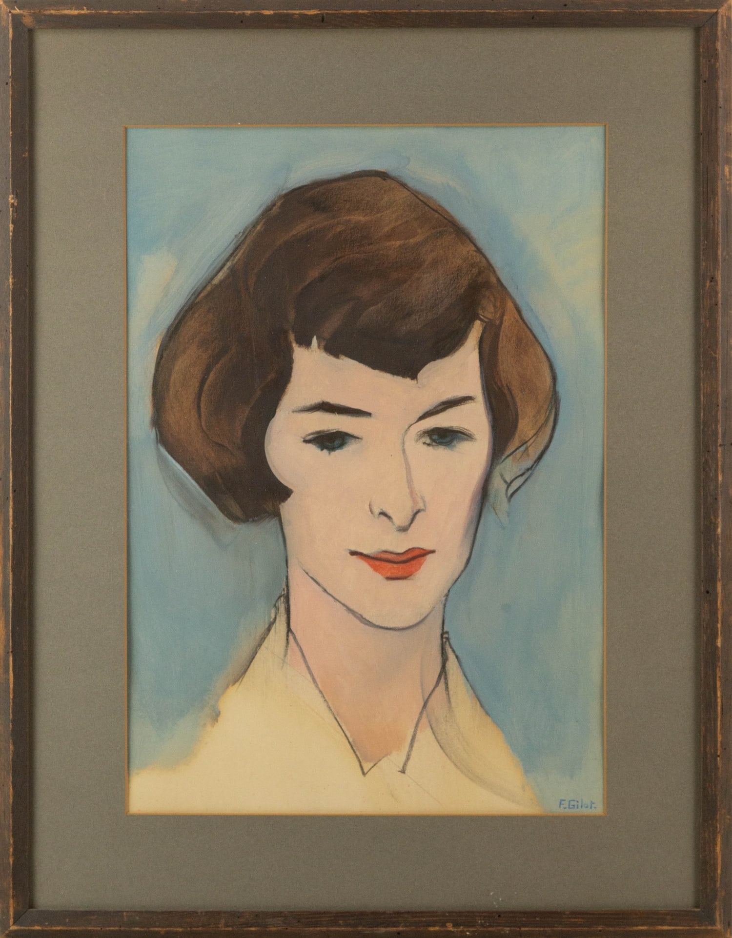 Francoise Gaime Gilot ( French, 1921-2023) Portrait Gouache: Medium: Gouache Style: Portrait Painting Size: 20 x 14 inches Frame Size: 27.5 x 21.5 inches Condition: This artwork is in great condition for its age. Signature: Hand-signed Artist: Francoise Gaime G