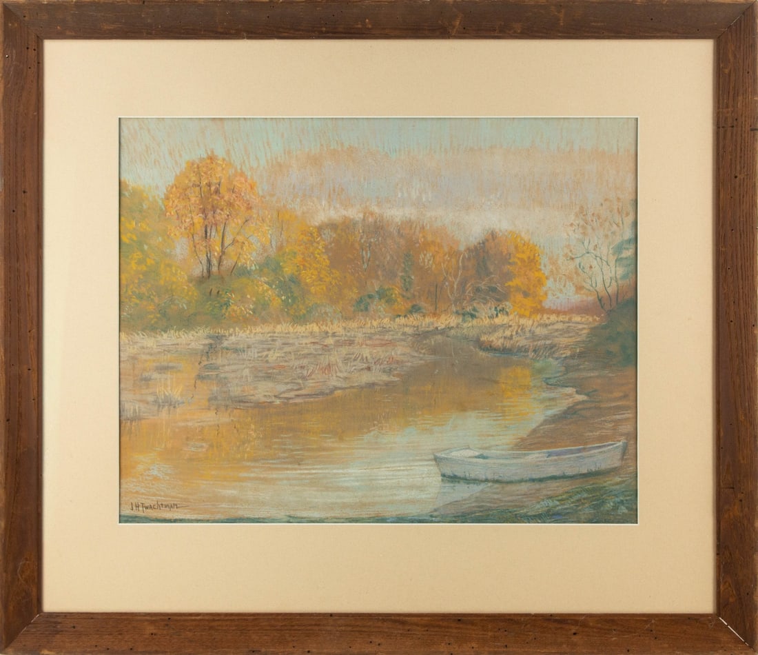 John Henry Twachtman ( American, 1853 - 1902 ) Landscape Pastel: Medium: Pastel Style: Landscape Painting Size: 31.5 x inches Frame Size: 34.5 x 29.5 inches Condition: This artwork is in great condition for its age. Signature: Hand-signed Artist: John Henry Twachtm