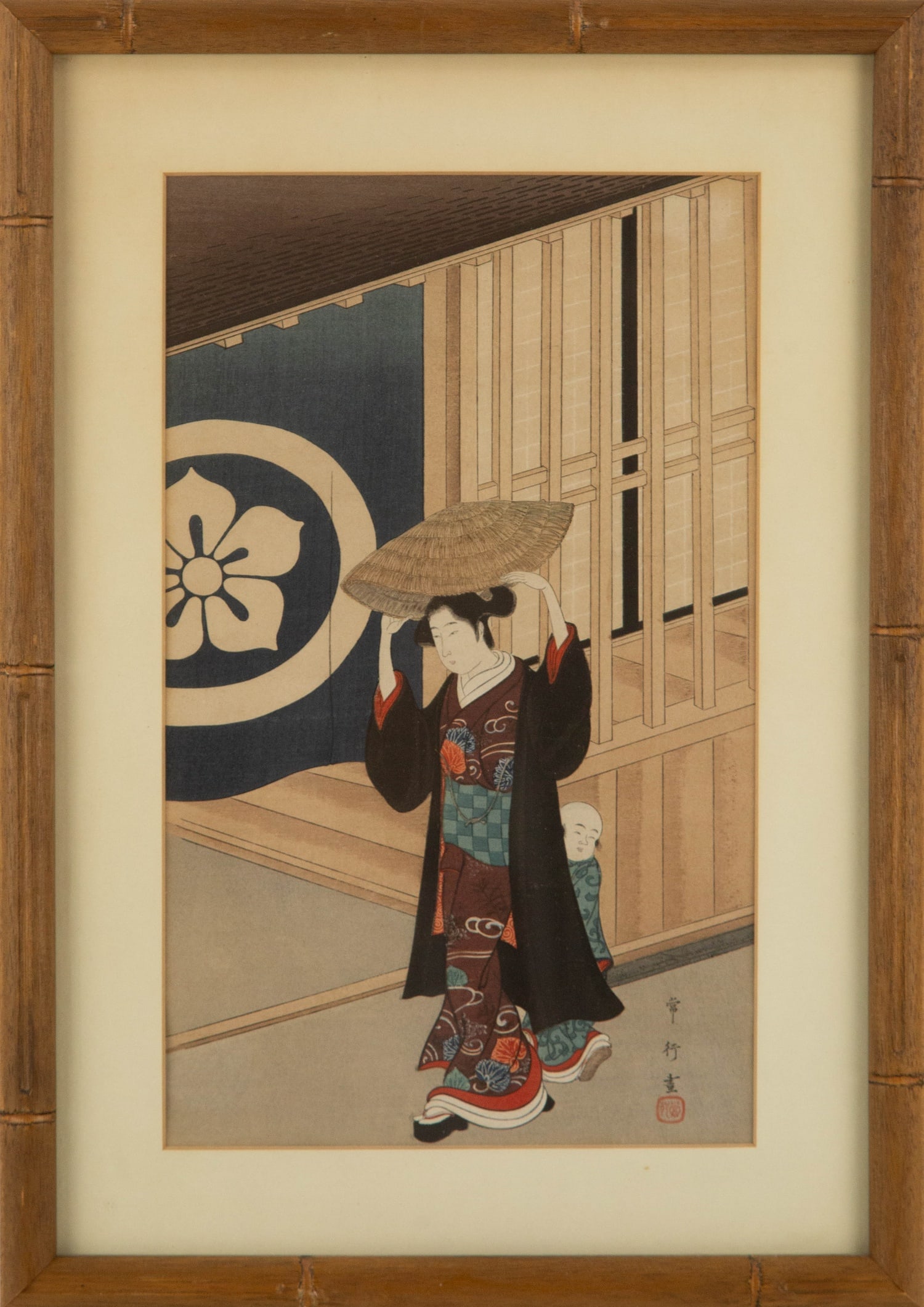Kawamata Tsuneyuki ( Japanese, 1716- 1744 ) Ukiyo e Woodblock Print "Male prostitute in front of a (1 of 11)