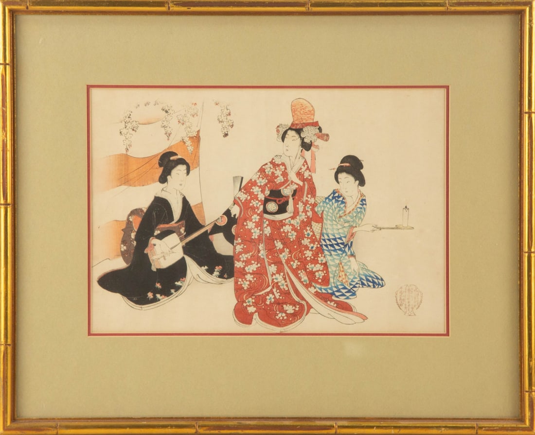 Toyohara Chikanobu ( Japanese, 1838 - 1912 ) Ukiyo e Woodblock Print: Medium: Woodblock Print Style: Ukiyo e Painting Size: 9.75 x 14 inches Frame Size: 17.25 x 21.25 inches Condition: This artwork is in great condition for its age. Signature: Artist Seal Artist: Toyoha