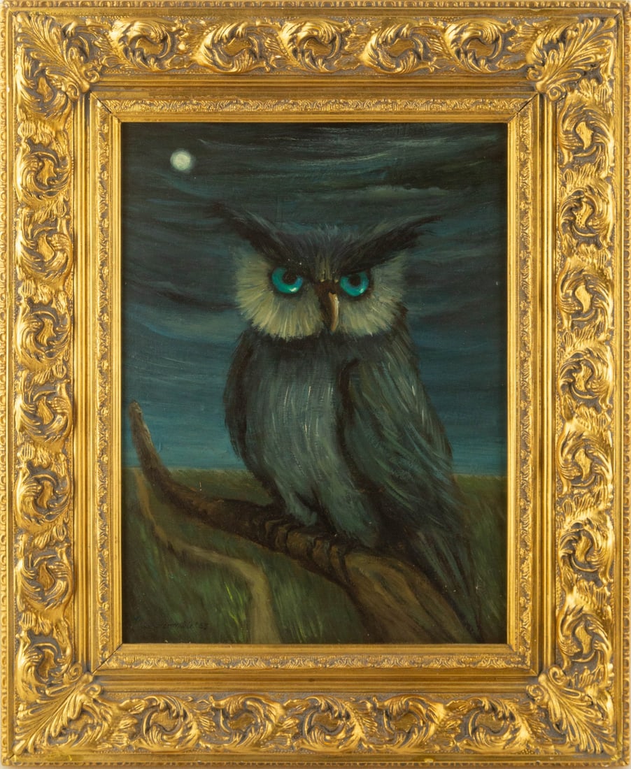 Attribute to Gertrude Abercrombie ( American, 1909 - 1977 ) "" Oil On Board Animal: Title: Medium: Oil On Board Painting Size: 16 x 12 inches Frame Size: 22.5 x 18.5 inches Condition: This artwork is in good condition for its age. Signature: Signed Artist: Attribute to Gertrude Aberc