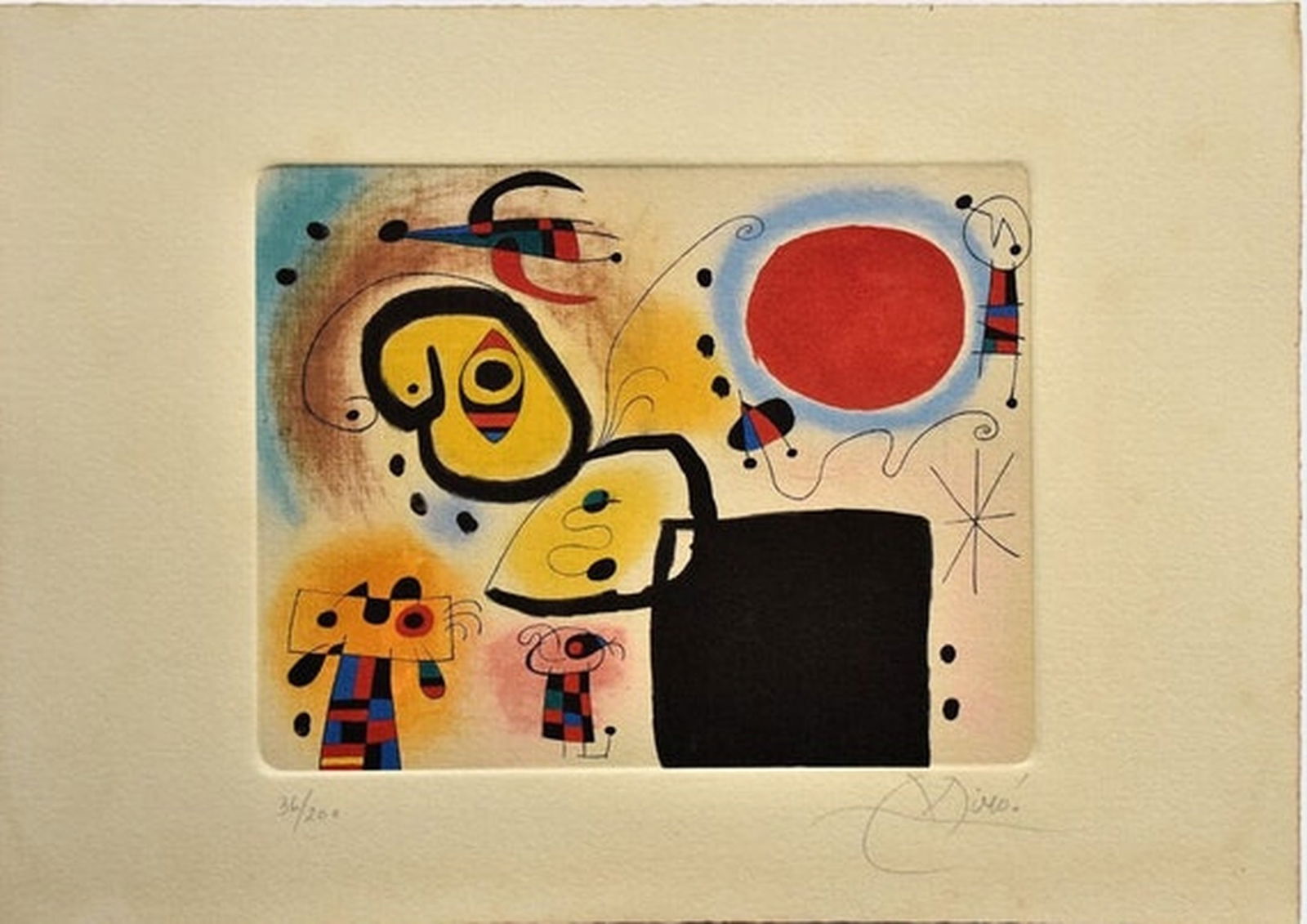 Joan Miro ( Spanish, B. 1893 ) Abstract Etching on 300g paper (Arches?): Medium: Etching on 300g paper (Arches?) Style: Abstract Painting Size: 8 x 12 inches Frame Size: x inches Condition: This artwork is in great condition for its age. Please note the art work is signed