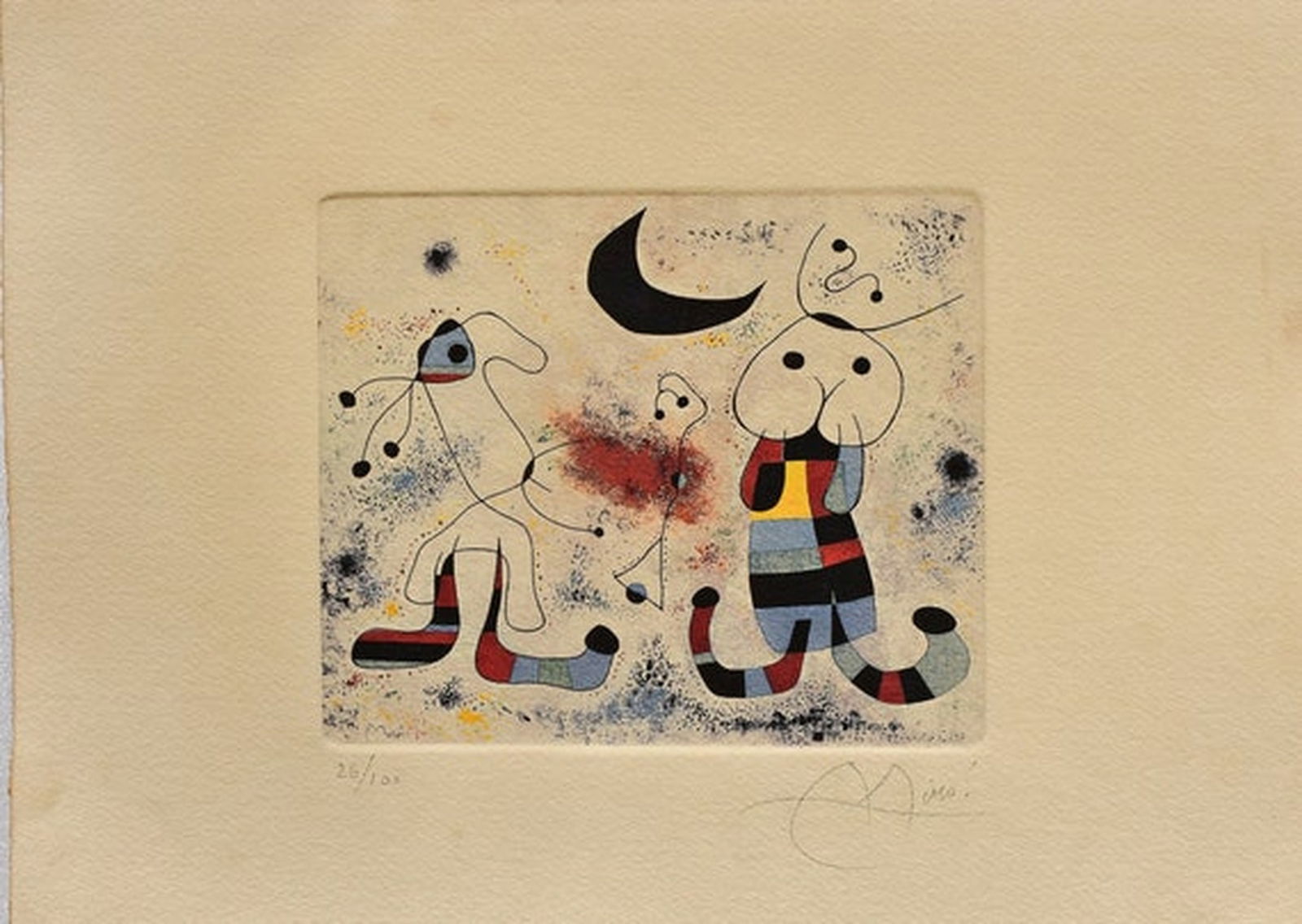Joan Miro ( Spanish, B. 1893 ) Abstract Etching on 300g paper (Arches?): Medium: Etching on 300g paper (Arches?) Style: Abstract Painting Size: 8 x 12 inches Frame Size: x inches Condition: This artwork is in great condition for its age. Please note the art work is signed