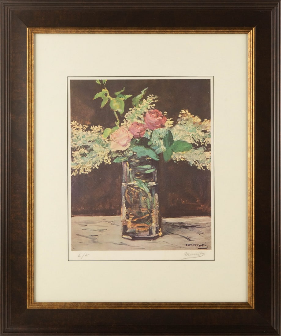 Edouard Manet (French, 1832?1883) "" Print Still Life: Title: Medium: Print Painting Size: 13.5 x 10.5 inches Frame Size: 24.5 x 20.5 inches Condition: This artwork is in good condition for its age. Signature: Signed Artist: Edouard Manet (French, 1832?18