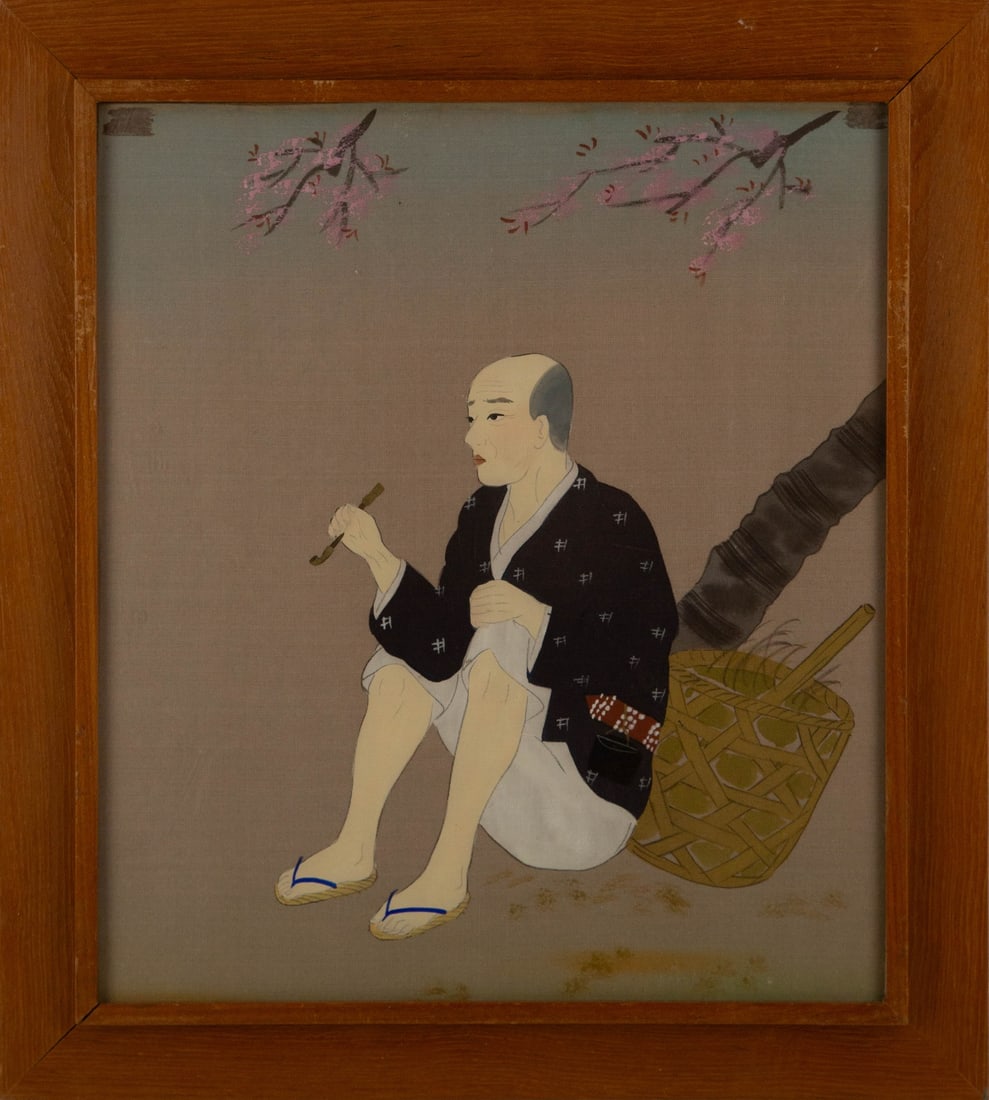 Nihonga Watercolor On Silk "leader of the Forty-seven Ronin": Title: leader of the Forty-seven Ronin Medium: Watercolor On Silk Painting Size: 16" x 14" Frame Size: 19.5" x 17.5" Condition: This artwork is in good overall condition for its age. Signature: No
