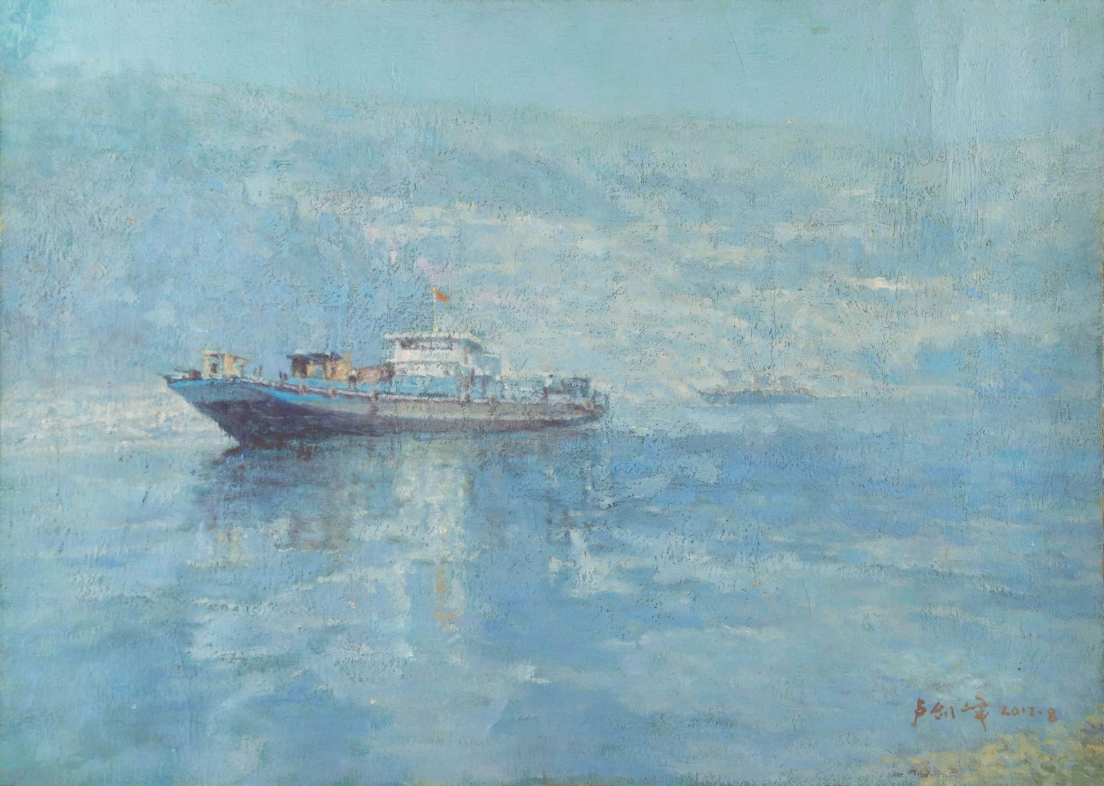 Jiangfeng Lu Waterscape Original Oil On Canvas "Cruising" (1 of 11)