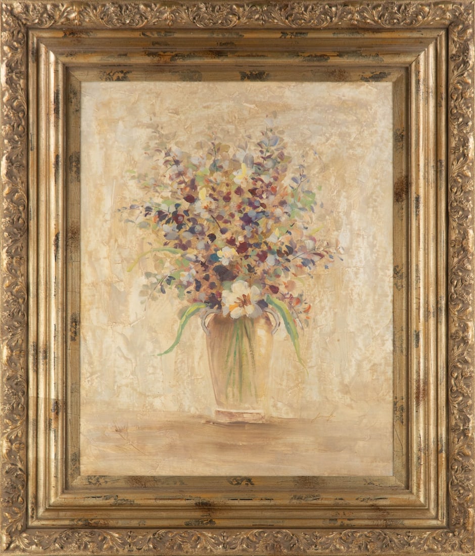 Floral Oil On Canvas "White And Purple Bouquet" (1 of 9)