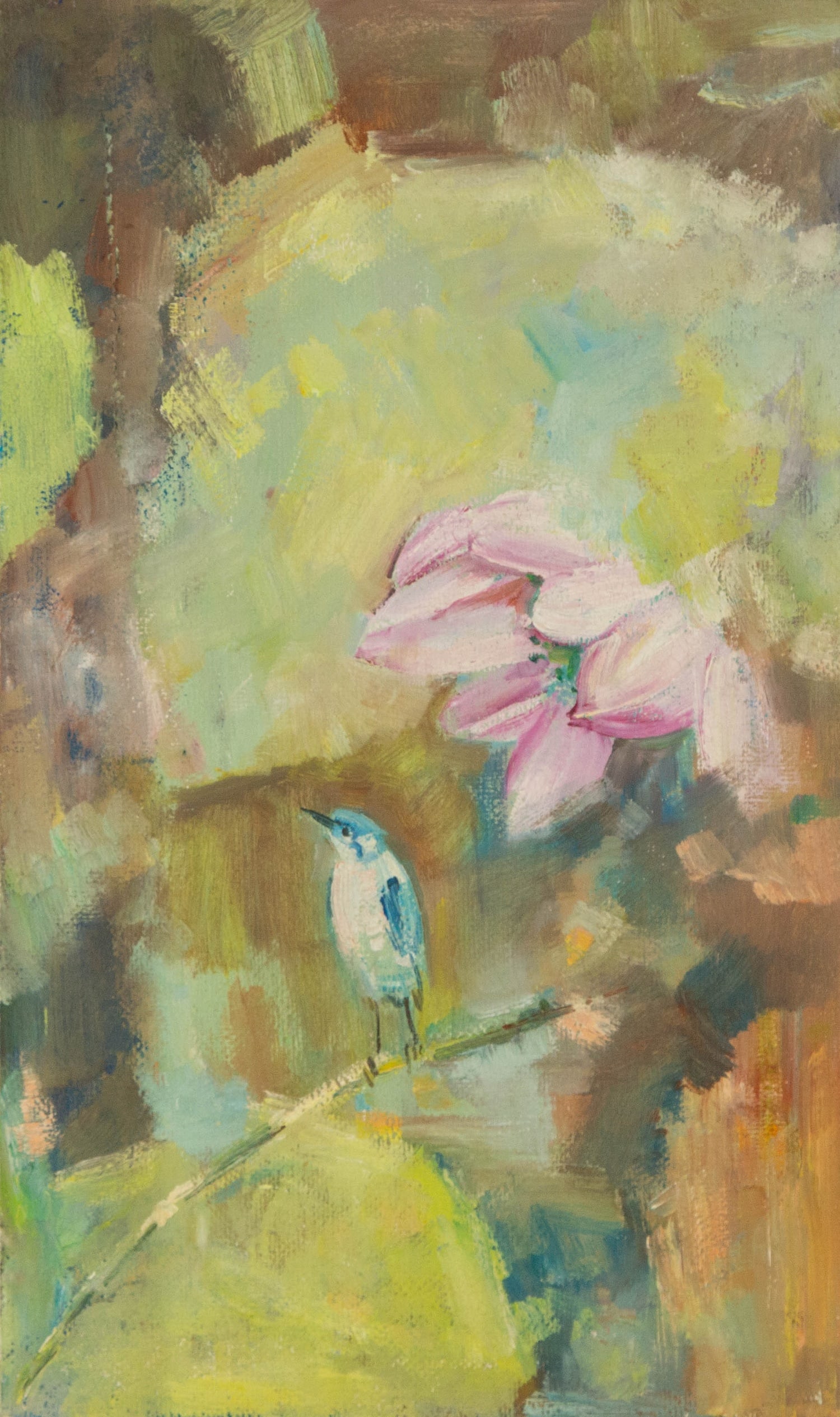 Mingyan Li Floral Original Oil On Canvas "Lotus With Bird I" (1 of 11)
