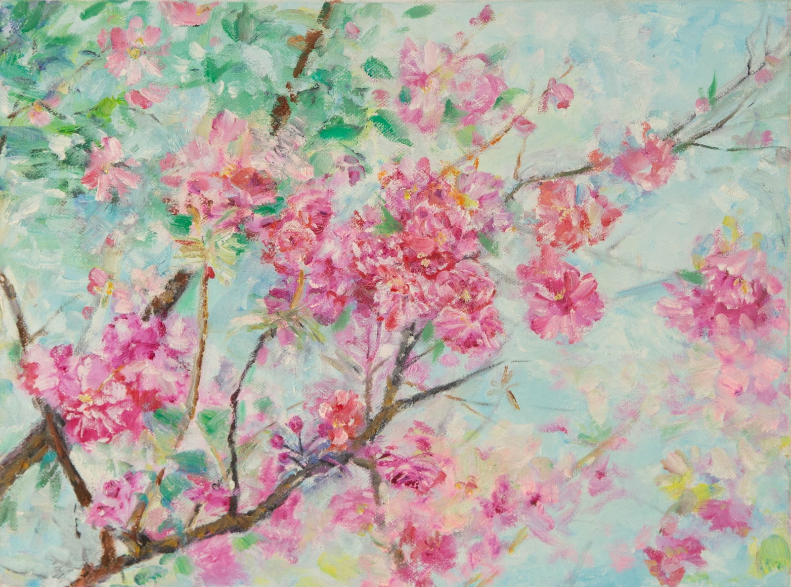 Mingyan Li Floral Original Oil On Canvas "Peach Blossom" (1 of 10)