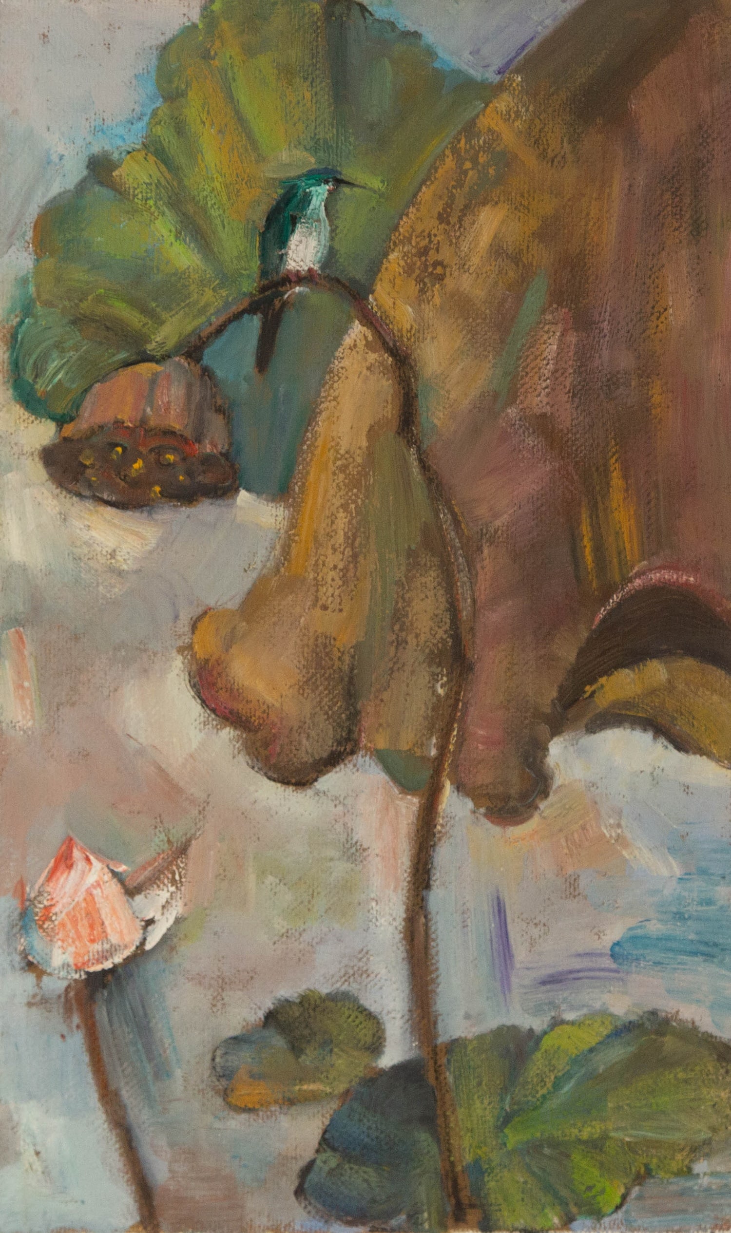 Mingyan Li Floral Original Oil On Canvas "Lotus With Bird III" (1 of 10)