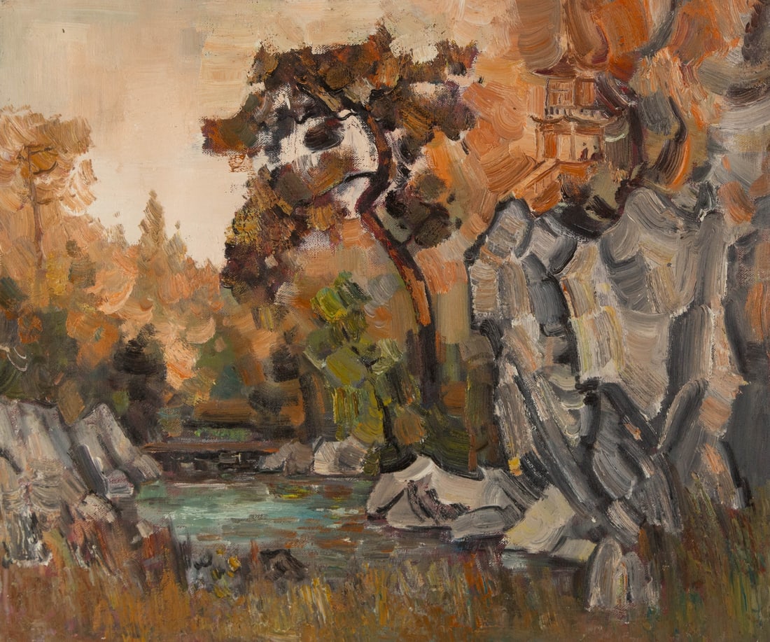 Mingyan Li Landscape Original Oil On Canvas "The Foot of the Mountain" (1 of 11)